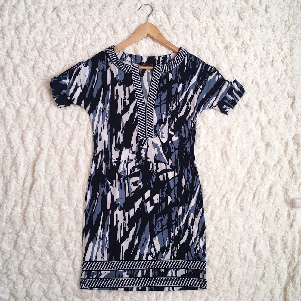 BCBGMaxAzria Blue & White Fitted BodyCon Dress